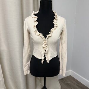 Urban Outfitters Ruffled V-Neck Crop Cardigan - Cream
